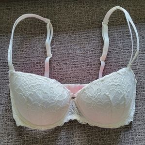 PINK White Lace Bra